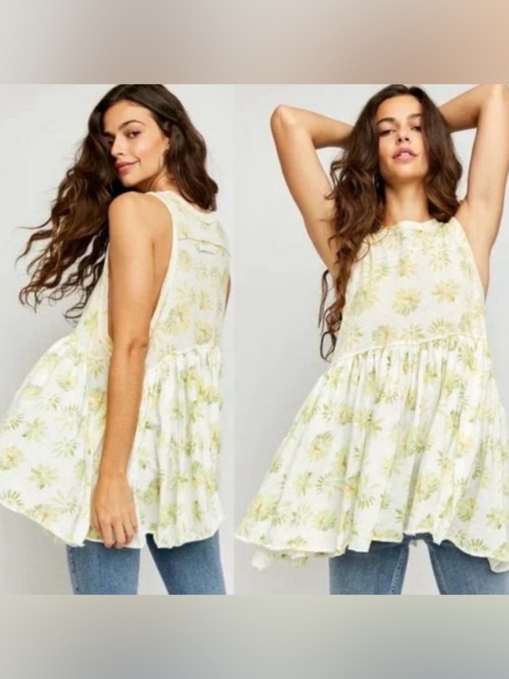 FREE PEOPLE Madison printed tunic tank top size medium boho oversized spring
